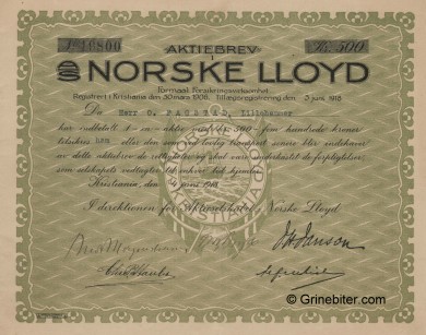 Norske Lloyd aksjebrev old stock Certificate