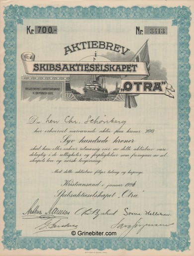 Otra aksjebrev old stock Certificate