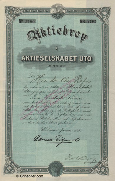 Uto aksjebrev old stock Certificate