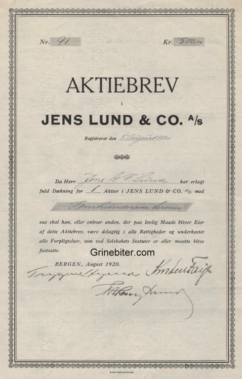 Jens Lund & Co Aksjebrev 