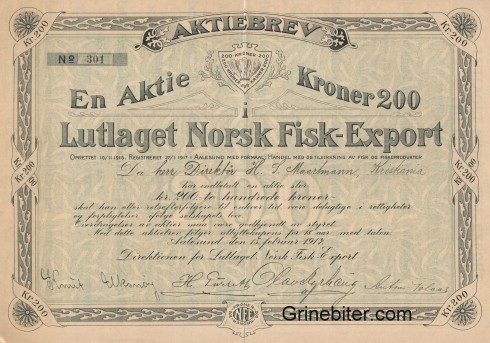 Lutlaget Norsk Fisk-Export Aksjebrev 