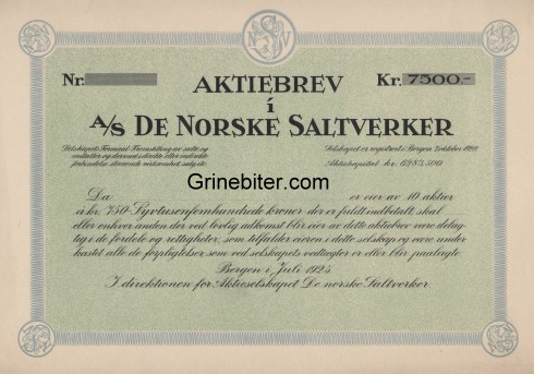 De Norske Saltverker Aksjebrev 