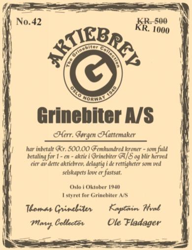 Grinebiter Stock Certificate