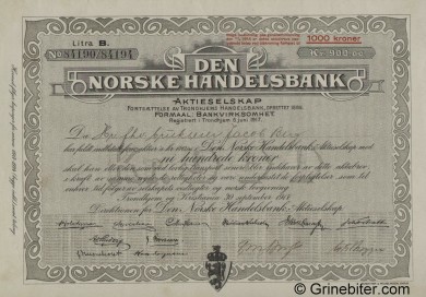 Den Norske Handelsbank - Picture of Norwegian Bank Certificate
