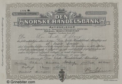 Den Norske Handelsbank - Picture of Norwegian Bank Certificate