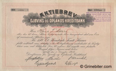 Gjviks og Oplands Kredittbank - Picture of Norwegian Bank Certificate