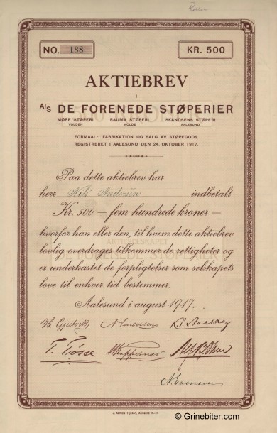 De Forenede Stperier Stock Certificate Aksjebrev