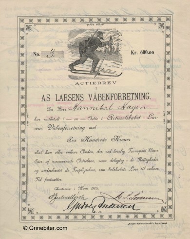 Larsens Vbenforretning Stock Certificate Aksjebrev