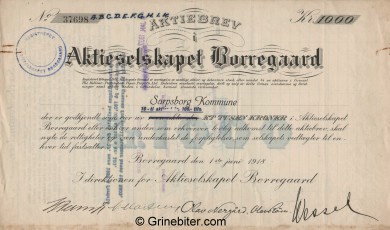 Borregaard A/S Stock Certificate Aksjebrev