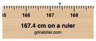 Where is 167.4 centimeters on a ruler