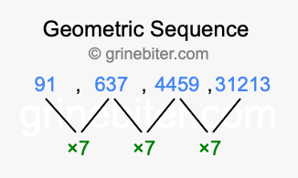 Sequence 91, 637, 4459, 31213,...